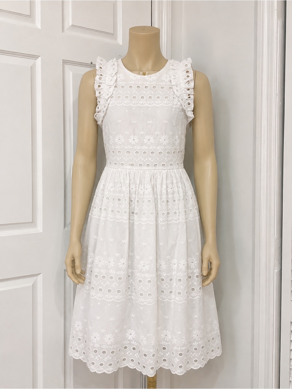 kate spade White Eyelet Ruffle Midi Dress
